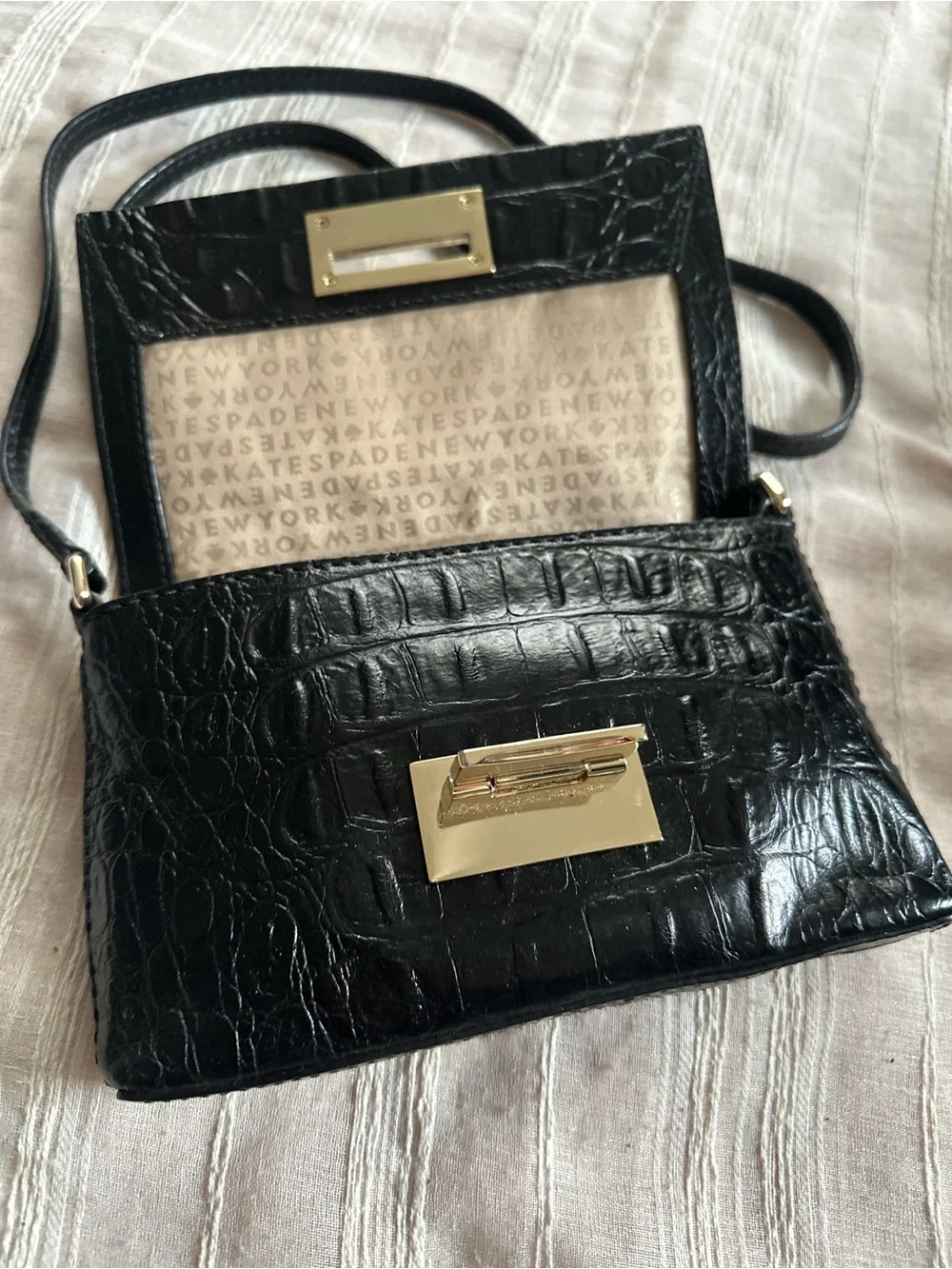 KATE SPADE NY Rialto Place Sally Black Crocodile Embossed Leather Crossbody Bag